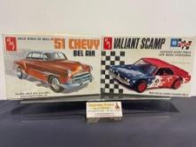 Pair of Model Car Kits, 1:25 Scale, AMT 1951 Chevy Bel Air & Valiant Scamp
