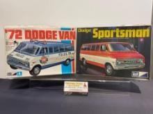 Pair of Model Car Kits, 1:25 Scale, MPC Dodge Sportsman & 1972 Dodge Van