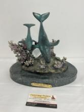 Bronze Statue w/ Stone Base, titled Cradle of the Sea by J Wyatt, 11h x 12w x 9d inches