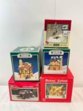 5 pcs Vintage Christmas Village Collection. Hollyshire Place, Dickens' Cottage & More! See pics.