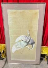 Vintage Framed Asian Style Painting of Cranes. Excellent Condition. Measures 19" x 34" See pics.