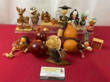 13 Japanese Carved Wooden Dioramas, Drinking Gourds, Bobbleheads, & more