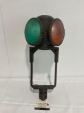 Antique Adlake Non-Sweating Four-Way Signal/Switch Railroad Lantern, Orange/Green, 20 x 8 x 8 inc...