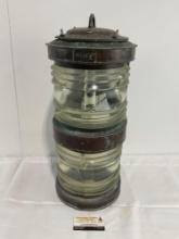 Erik Ohlsson Double Ships Lantern, Large Copper & Glass, cracked lenses, 22 inches tall