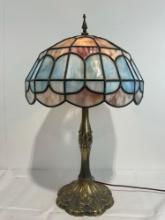Tiffany-Style Stained Slag Glass Table Lamp, double light, tested & working, 27 inches tall