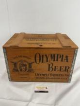 Vintage Beer crate, Olympia Brewing Co, Iron Banded Wood, full of CDs, approx 75+