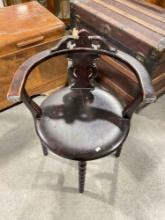 Antique Victorian? Handsome Walnut? Dark Wood Captain's Chair w/ Turned Legs. See pics.