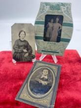 3 x antique Mid 1800's Tin type photos , young woman, little girl , mother daughter ? see pics