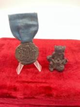 Antique Wyoming Women's Rights Comm Medal w/ribbon (1869-1890) & Metal Tara Buddha Pin