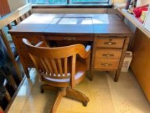 Vintage / antique Tiger oak Desk & Chair w/ fold out writing desk , could be used for laptop