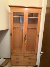 Nice Vintage wooden Maple gun cabinet 79H x 36 W x 13 Located upstairs