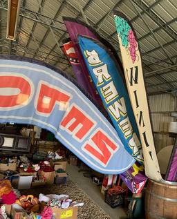 Wine Barrel With Giant Flags & Metal Holders