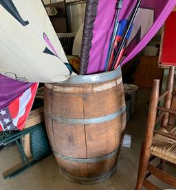 Wine Barrel With Giant Flags & Metal Holders