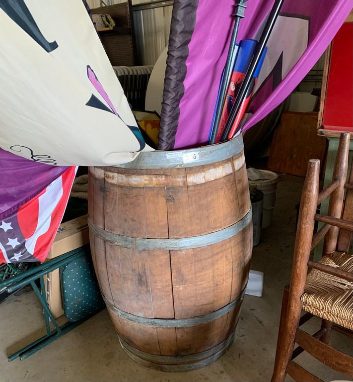 Wine Barrel With Giant Flags & Metal Holders