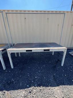 (2) 8' x 4' Heavy Duty Shop Tables with Light Stands and ForkLift Pockets,
