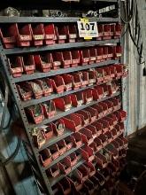 Metal Shelves With Plastic Bins, Hydraulic Hose Fittings, Roller Chain Connector Links, And Pipe Fit
