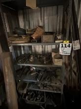 Metal Shelving Unit And Contents And All The Belts On The Wall As Marked