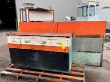Used And Abused Metal Shop Cabinets. 65inch X 23inch Deep X 37inch Tall With 4ft X 8ft Sheet Of Plyw