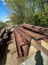 Red Iron Steel Building Components, (8) 12ft Posts With Purlins And Girders.