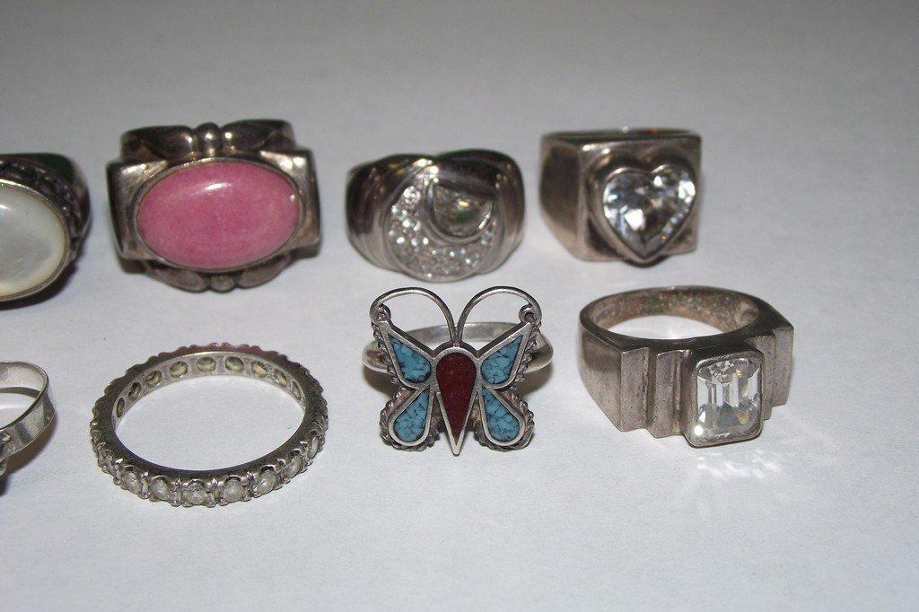 10 STERLING SILVER RINGS WITH STONES