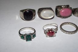 10 STERLING SILVER RINGS WITH STONES