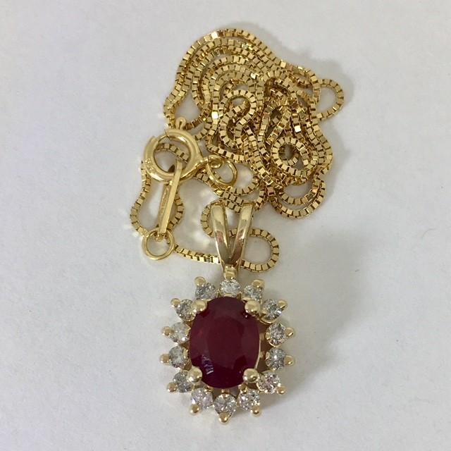 14KT YELLOW GOLD RUBY AND DIAMOND PENDANT