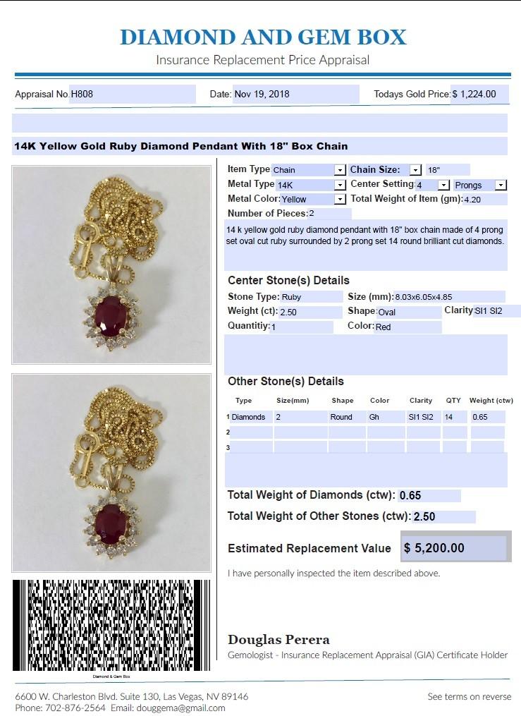 14KT YELLOW GOLD RUBY AND DIAMOND PENDANT