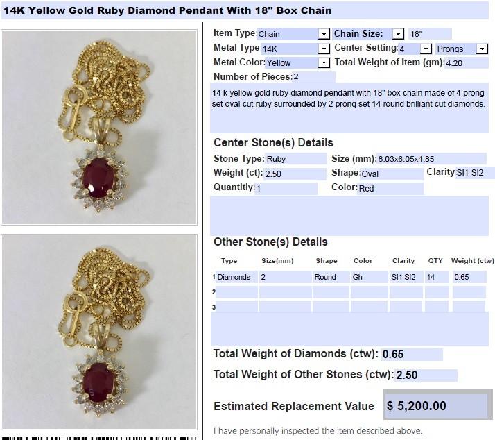 14KT YELLOW GOLD RUBY AND DIAMOND PENDANT