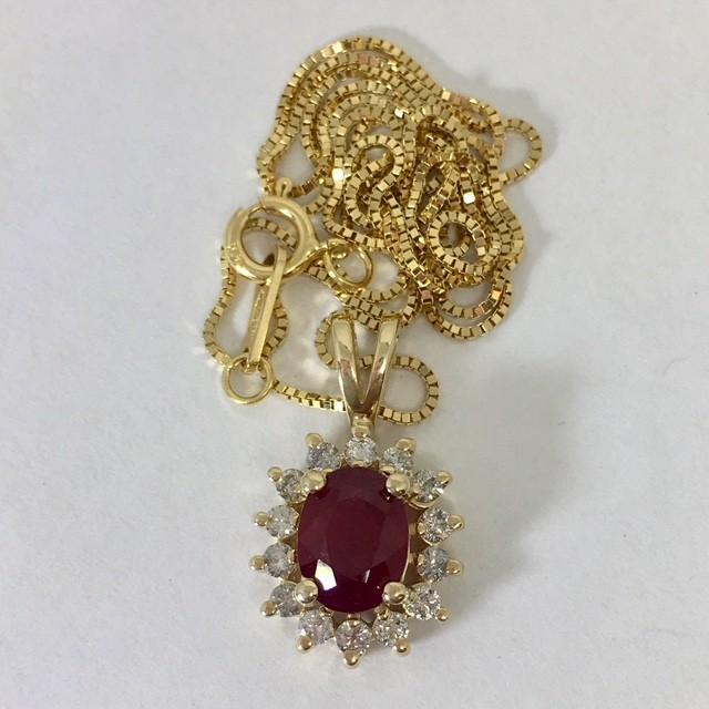 14KT YELLOW GOLD RUBY AND DIAMOND PENDANT