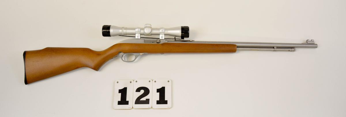 Marlin 60SB, .22 Semi-Auto., #06302768, Stainless over wood stock, w/Simmons scope, clean