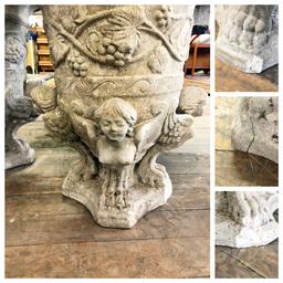 2 Cast Concrete Urns - 19"x15" Dia., 1 W/ Small Corner Chip