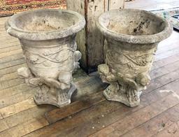 2 Cast Concrete Urns - 19"x15" Dia., 1 W/ Small Corner Chip