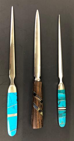 3 Inlaid Letter Openers - Turquoise, Onyx Etc.