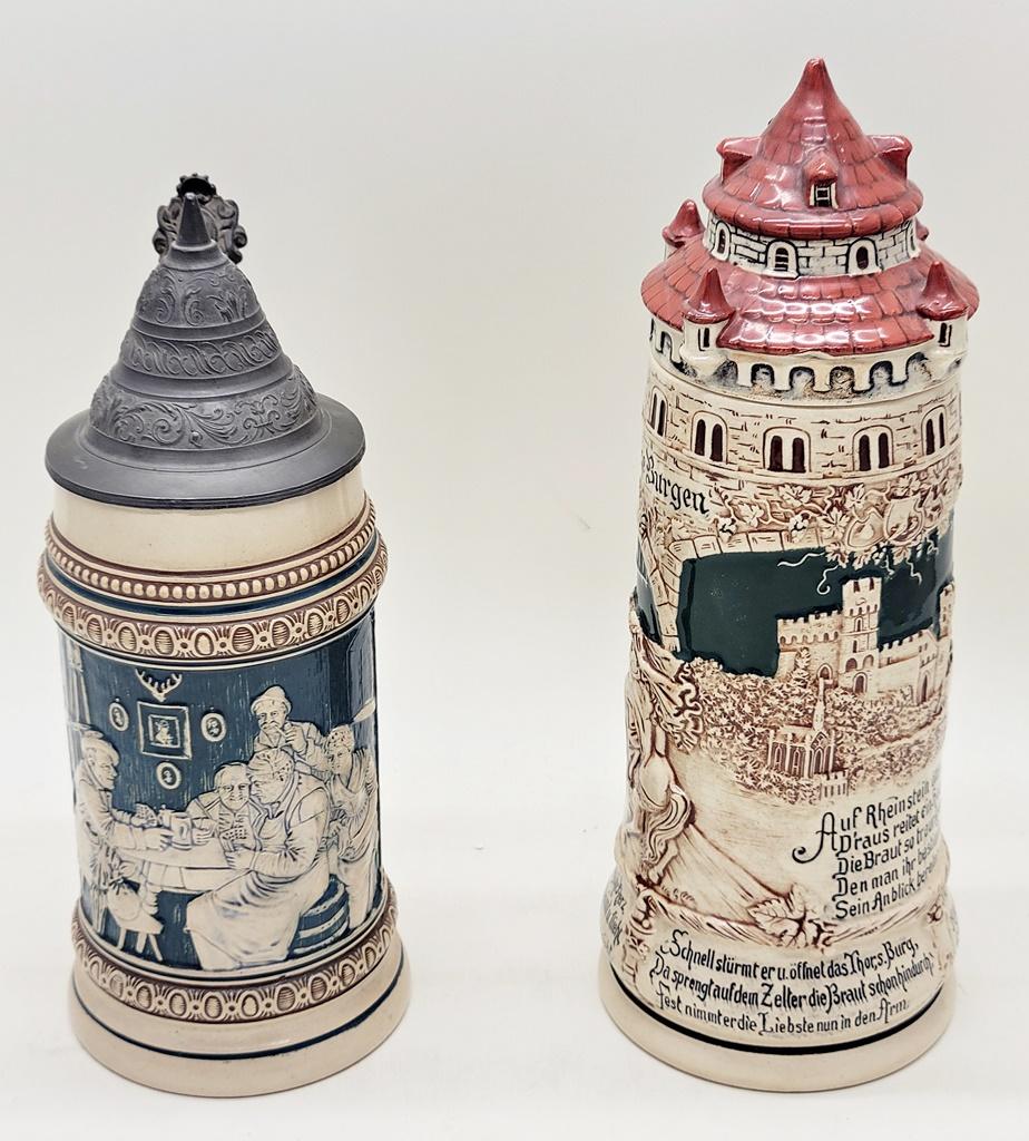 2 Germany Beer Steins - Tallest Is 18"