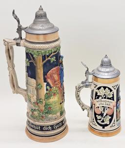 2 Germany Beer Steins - Tallest Is 15"