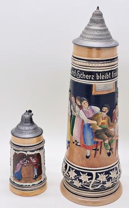 2 Germany Beer Steins - Tallest Is 17½"