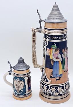 2 Germany Beer Steins - Tallest Is 17½"