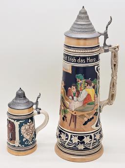 2 Germany Beer Steins - Tallest Is 17½"