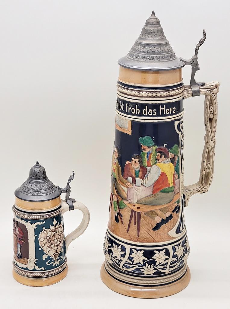 2 Germany Beer Steins - Tallest Is 17½"