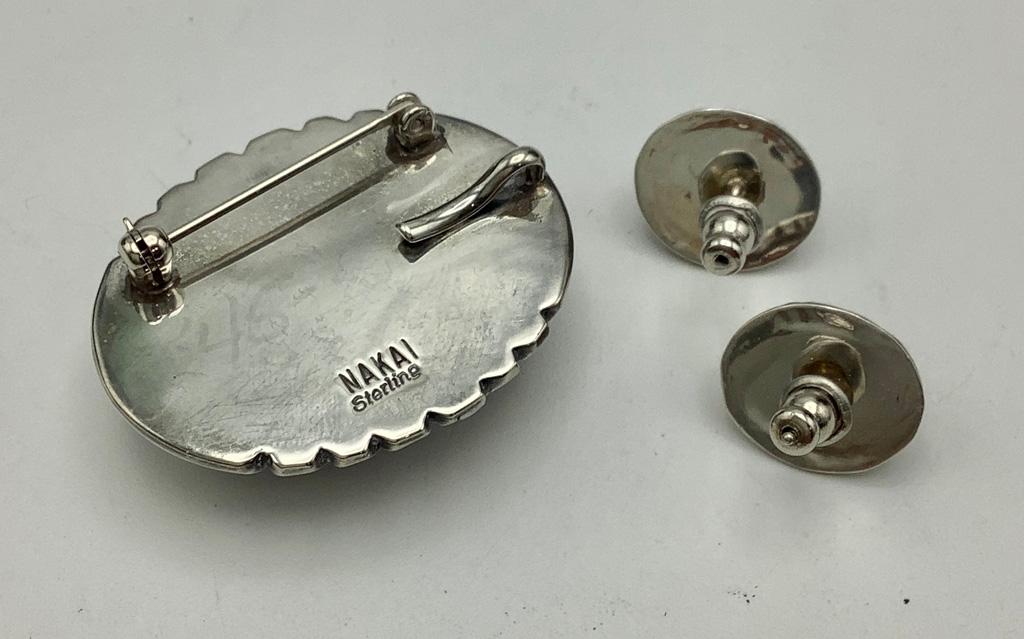 Nakai Sterling & Carnelian Set: Brooch Pendant - 1½", Pair Earrings (0.61 O