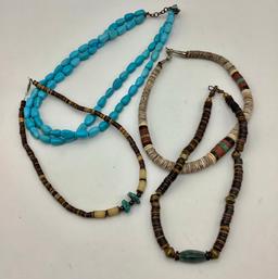 4 Southwest Style Necklaces - Longest 10½" Drop
