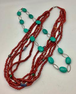 2 Southwest Style Necklaces - 16" Drop & 14" Drop W/ Sterling Clasp