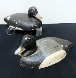 2 Antique Wooden Duck Decoys W/ Removable Heads - 7"x15"