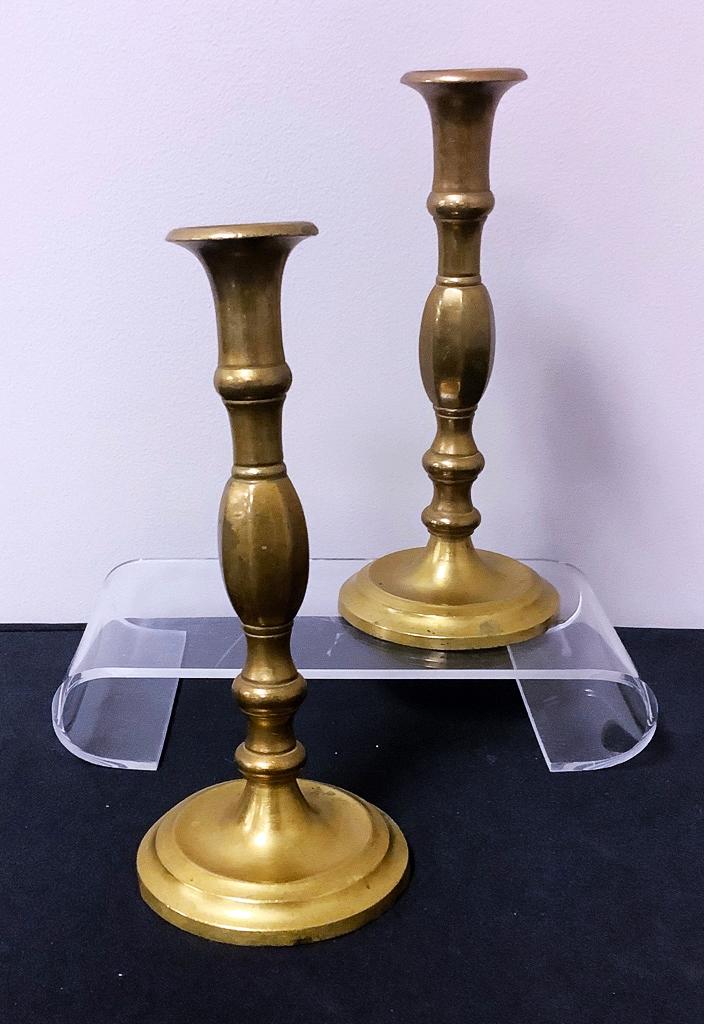 Pair Very Old Brass Candlesticks - 9¾"