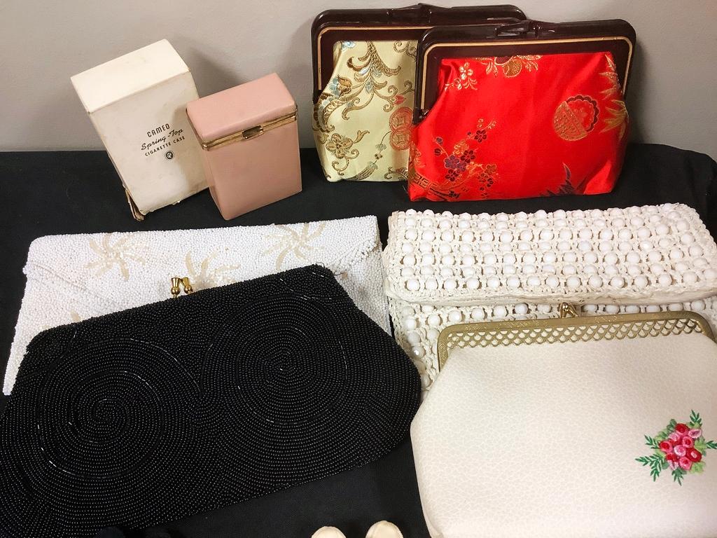 Estate Lot Vintage Items - Includes: 4 Ladies Handbags, Leather Cigarette C