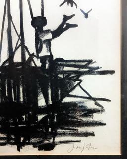 Serigraph - Boy In Boat W/ Birds, 93/200, Signed Lower Right, Framed W/ Gla