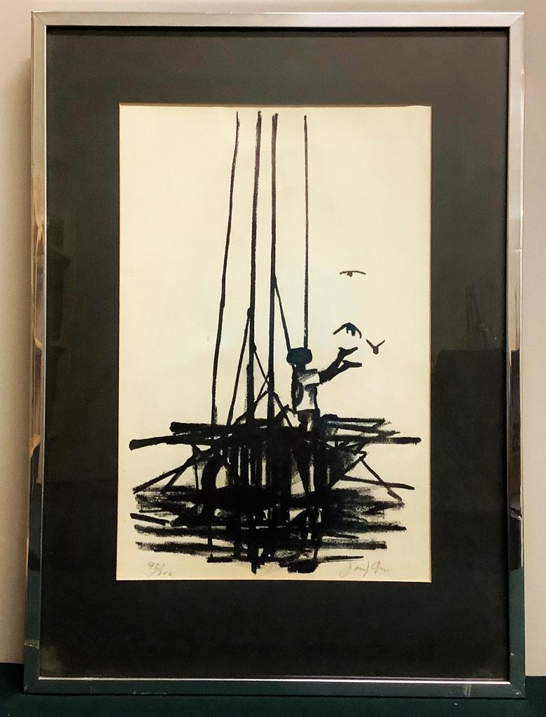 Serigraph - Boy In Boat W/ Birds, 93/200, Signed Lower Right, Framed W/ Gla