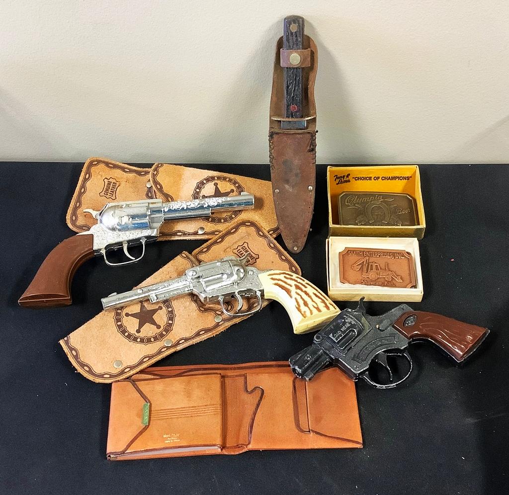 Estate Lot Leather & Metal Holsters & Toy Guns