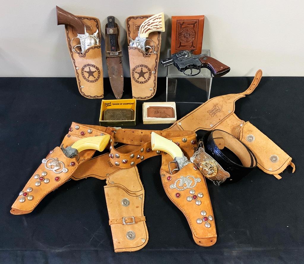 Estate Lot Leather & Metal Holsters & Toy Guns