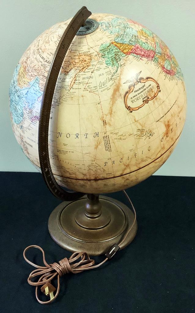 Vintage Lamp & Shade;     Lighted Vintage World Globe - 17"